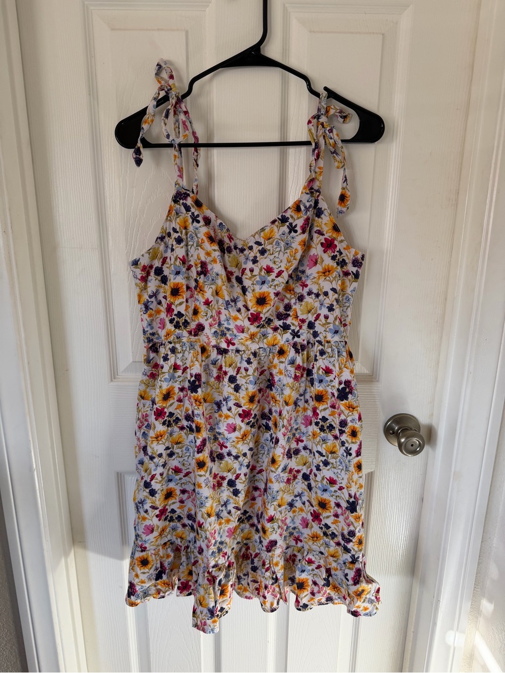 Tie-Shoulder Fit & Flare Floral Cami Mini Dress Size Large